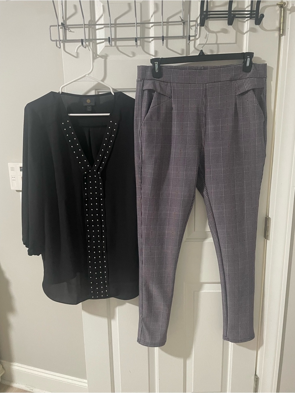 Plaid Pants - Black/Gray trending pattern Bae City stretch 2x with JM Collection